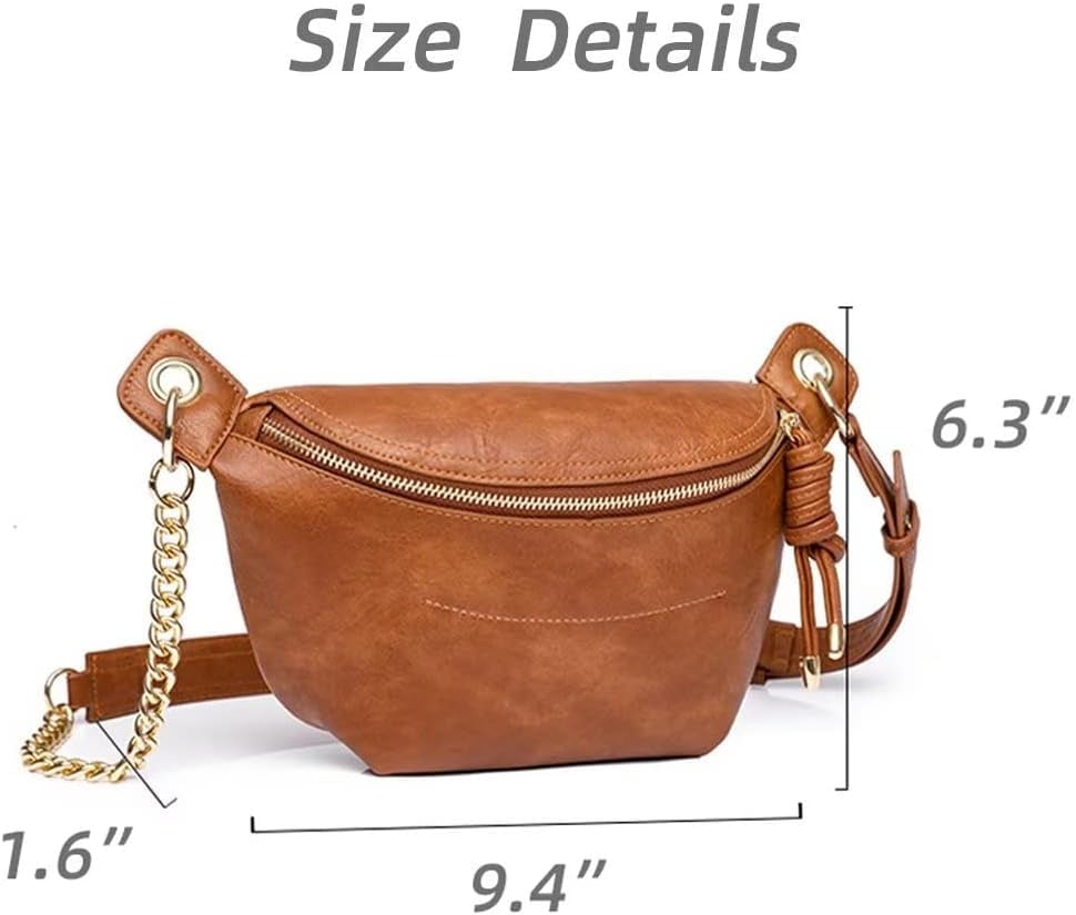 MMYGU Sling Bag for Women Vintage PU Leather Crossbody Bag Roomy Shoulder Purse Designer Fanny Pack with Chain Strap