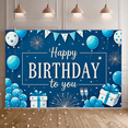 thumbnail image 2 of Blue Themed Happy Birthday Banner with Balloons Stars Gifts and Fireworks Party Decoration Backdrop Photography Props for Birthday Parties Family Celebrations Indoor Events and Photo Booths, 2 of 7