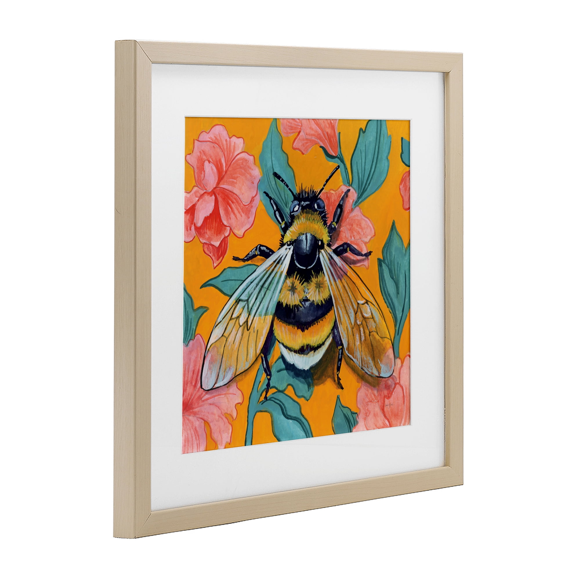 Stupell Industries Bumble Bee & Flower Pattern Birch Framed Print Under Glass, design by Kate Jarvik Birch