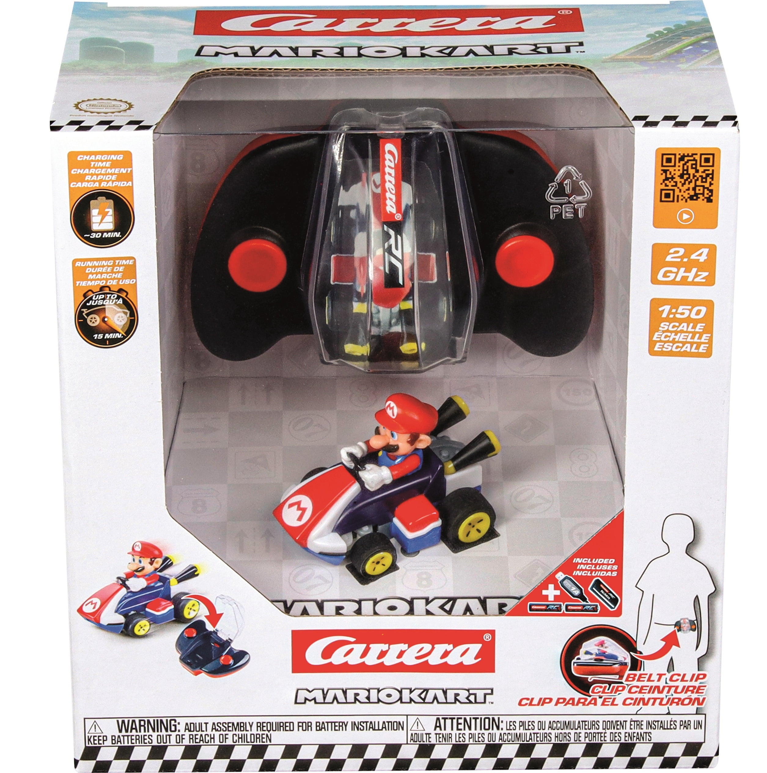 Carrera RC Mario Kart Mini RC - Mario 2.4Ghz Radio Control Rechargeable Battery Car Toy With Carrying Case Controller
