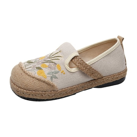 

Aufmer Platform Shoes for Women Ladies Round Head Ethnic Style Embroidered Flats Shallow Cut Low Top Soft Bottom Cloth Shoes