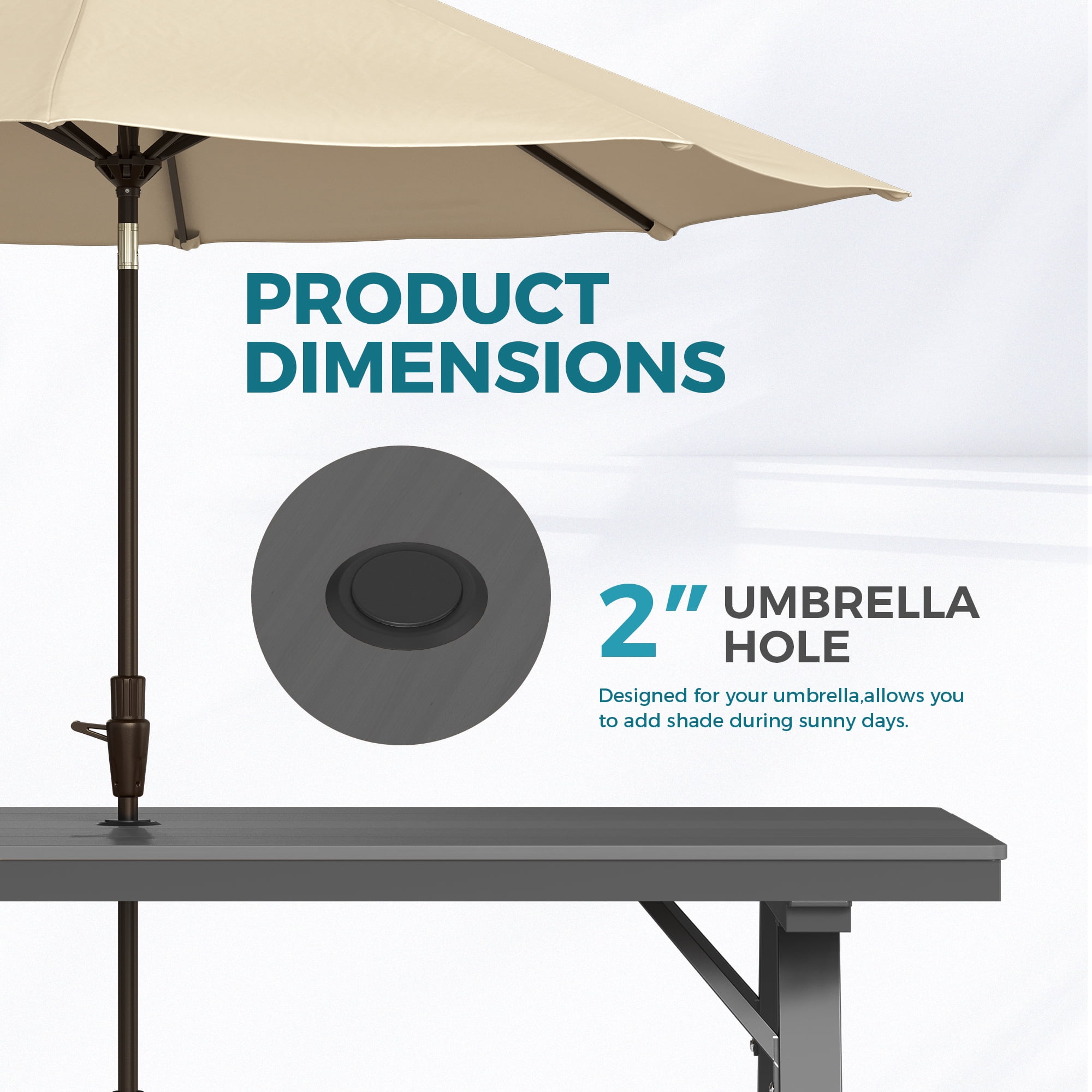 Ciokea 7 Piece Aluminum HDPS Outdoor Dining, Patio Table with Umbrella Hole & Stackable Chairs, All-Weather HDPS Furniture for Backyard, Poolside, Gray