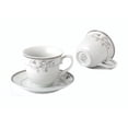 thumbnail image 2 of Elegant Durable and Colorful Porcelain Tea-Coffee Cups and Saucers Set - Silver Floral Design, Set of 4, 2 of 5