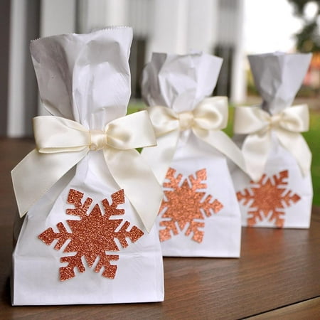 Snowflake Favor Bags Qty 10 Rose Gold Party Supplies Mini With And Bows W36mfb