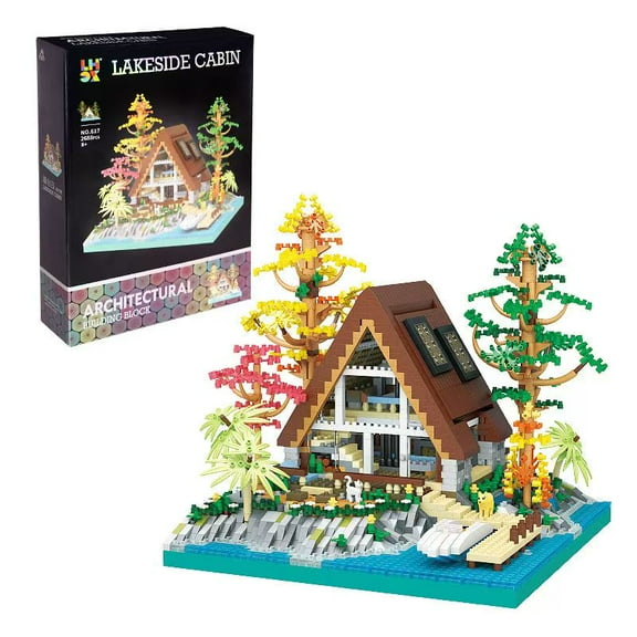 Lake Island wooden house building blocks, creative wooden house miniature building block toys, collectible building block toys (2,688 pieces)
