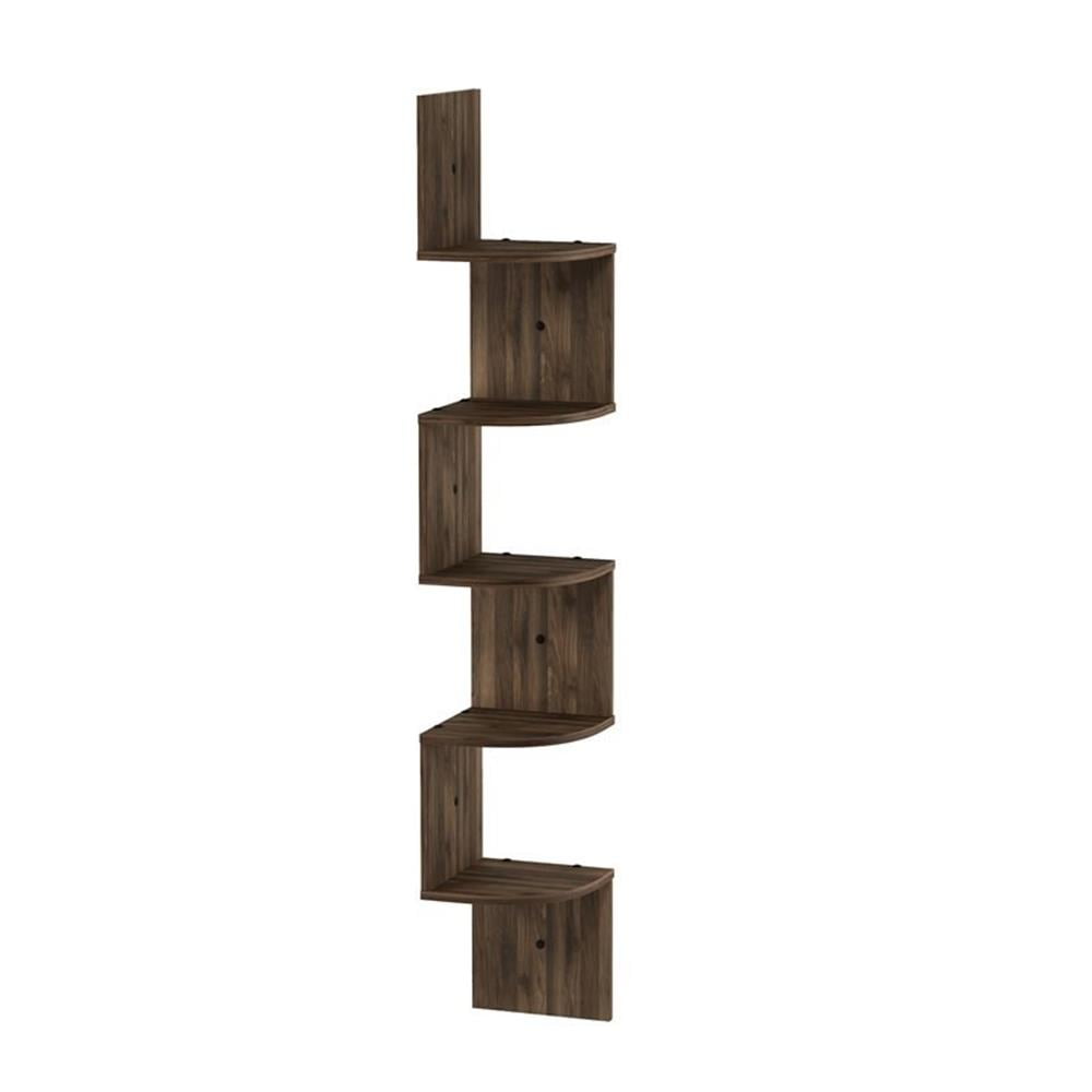 Furinno 5 Tier Wall Mount Floating Radial Corner Shelf, FR16122CWN