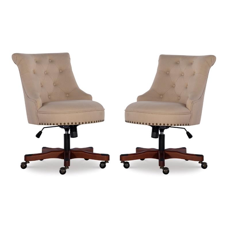 Home Square 2 Piece Sinclair Wood Upholstered Office Chair Set in Beige