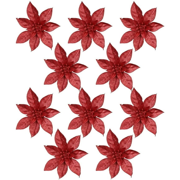 Bulk Flowers Clearance, Christmas Flower 9Cm Solid Onion Powder Gold and Silver Red Flower 10 Pieces C Fake Flowers C