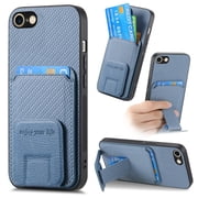 Case for iPhone SE 2022 & 2020 with Hidden Kickstand, Carbon Fiber Texture Wallet Case with Card Holder for iPhone 7 / iPhone 8 Magnetic Car Mount Shockproof Military Grade Protection Cover, Blue