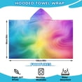 thumbnail image 2 of Rainbow Tie Dye Swirl Pattern Hooded Bath Towel，60"x35" for Ages 3 To 12 Kids, Quick Dry Lightweight Soft Microfiber Hood Beach Towel Cover Up for Kids, 2 of 7