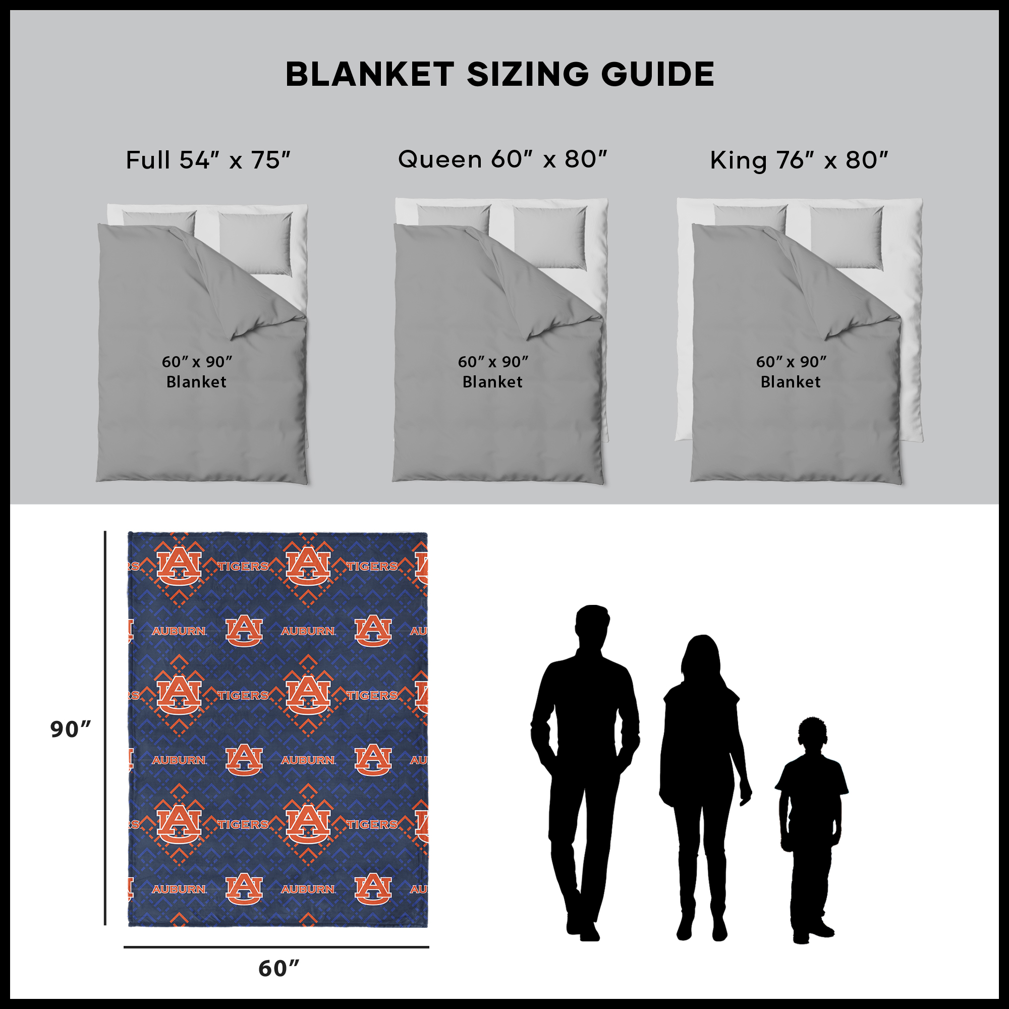 Auburn NCAA Pendant Silk Touch Throw, 60x90 inches