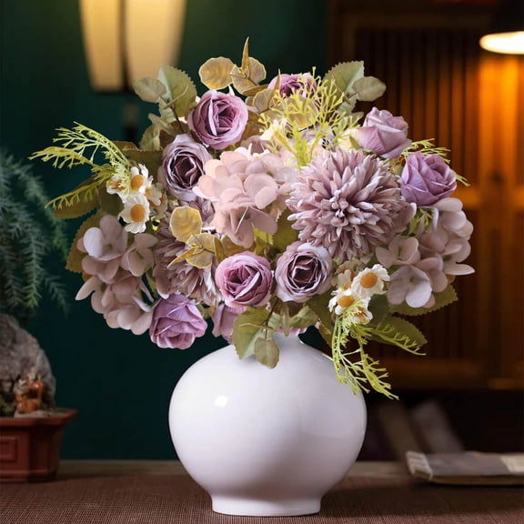 KOYPTL Vintage Artificial Flowers Mixed Bouquet for Bride Handheld Flower,Cloth Flowers for Tabletop Arrangement Party Decor,Fake Flowers Gift for Home Spring Wall Ornaments Holiday Wedding Valentine