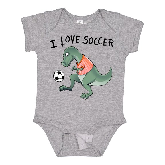 Inktastic I Love Soccer-Dinosaur in Orange Boys or Girls Baby Bodysuit
