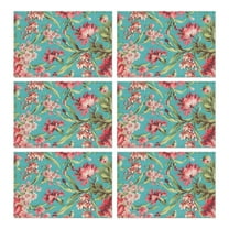 Pioneer Flower Floral Print Pattern Summer Placemats Table Placemats Set Of 6-Linen Kitchen Washable Placemats Table Mats 12x18 Inch Non-Slip Heat Resistant