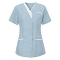 thumbnail image 1 of Ktyne Blouses Médicales pour Femmes Col en V Manches Courtes Extensibles Mode avec Poches Bleu Clair G, 1 of 4