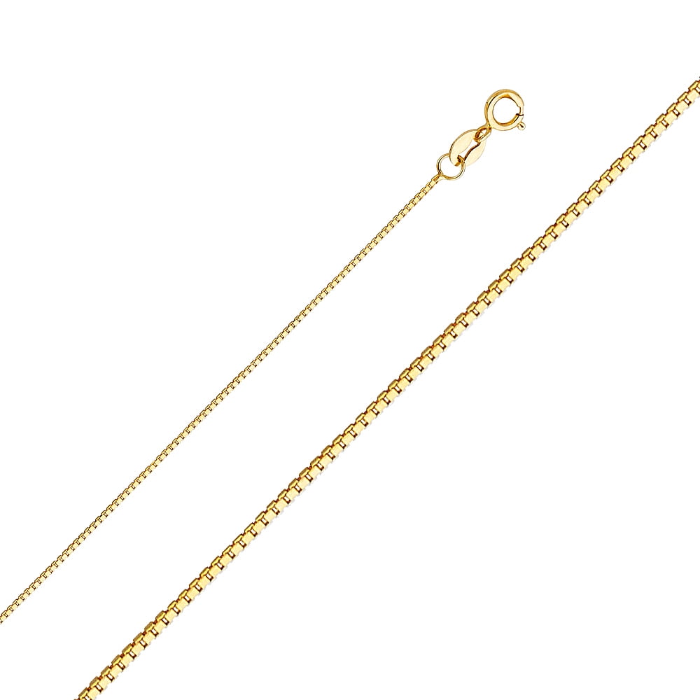 Wellingsale 14k Yellow Gold Polished 0.8mm Diamond Cut Round Wheat Chain Necklace with Spring Ring Clasp