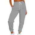 thumbnail image 2 of Lroveb Fleece Lined Sweatpants for Women, High Waisted Jogger Pants, Womens Solid Color Casual Sports Tie Up With Plush Sweater Material Pants Grey, 2 of 4