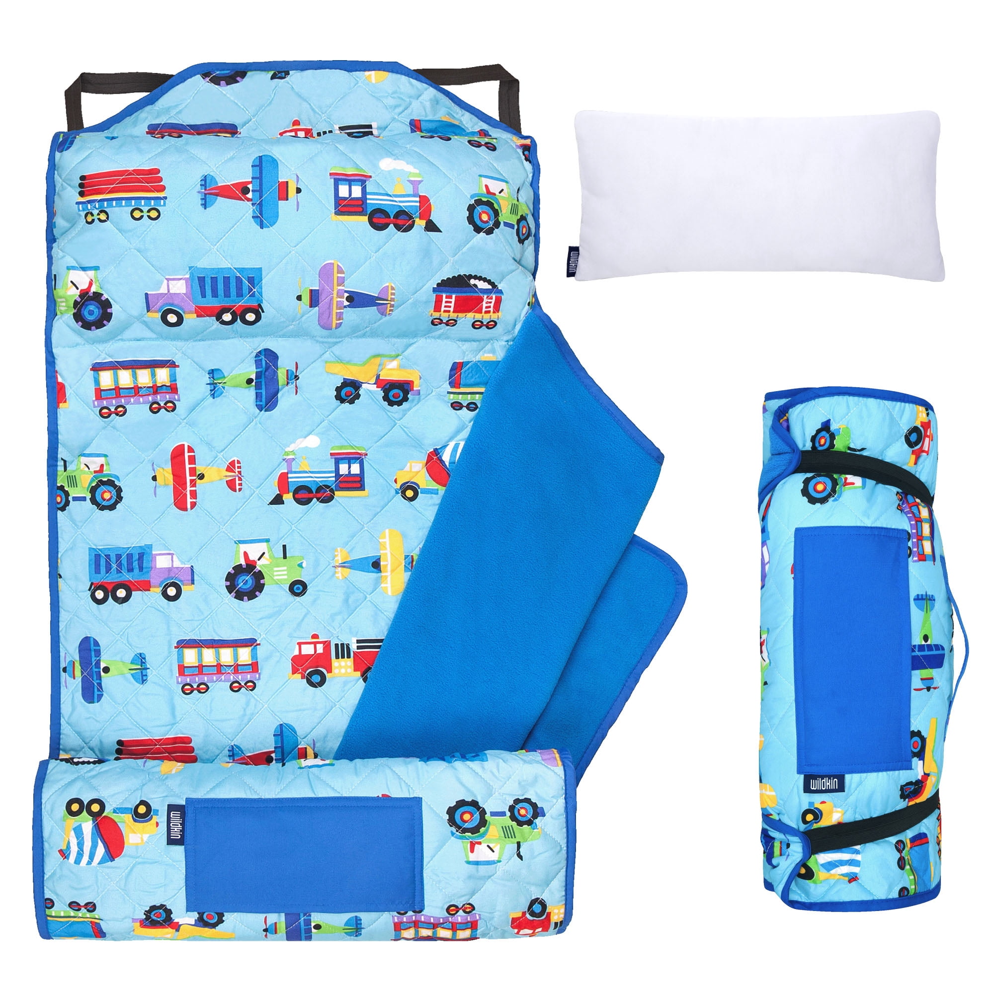 Wildkin Quilted Nap Mat with Elastic Corner Straps for Boys and Girls (Trains, Planes & Trucks)