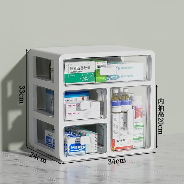 Caja de medicamentos for el hogar, caja de almacenamiento pequeña de tamaño familiar, tipo cajón, caja de medicamentos de gran capacidad, caja de medicamentos médicos de múltiples capas