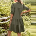thumbnail image 6 of RYRJJ Casual Dresses for Women Lapel Collared V Neck Puff Short Sleeved Pleated Summer Dresses Ruffle Tiered Flowy Midi Dresses(Army Green,M), 6 of 6