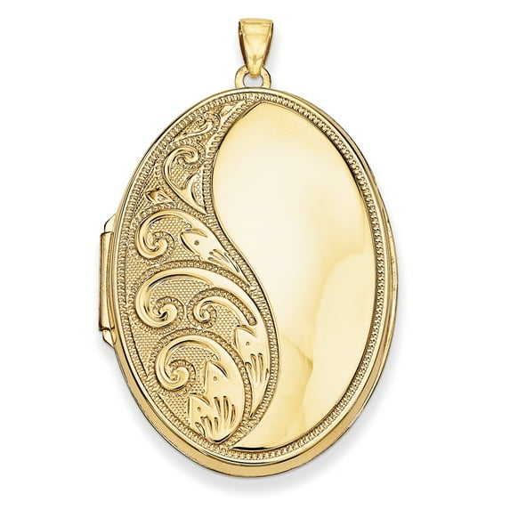 14k Yellow Gold Oval Heavy Weight Half Scroll Locket Charm Pendant