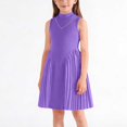 thumbnail image 2 of Miluxas Girl's Summer Sleeveless Mini Dress Turtleneck A Line Pleated Swing Casual Basic Short Dress Purple 7-8 Years, 2 of 8