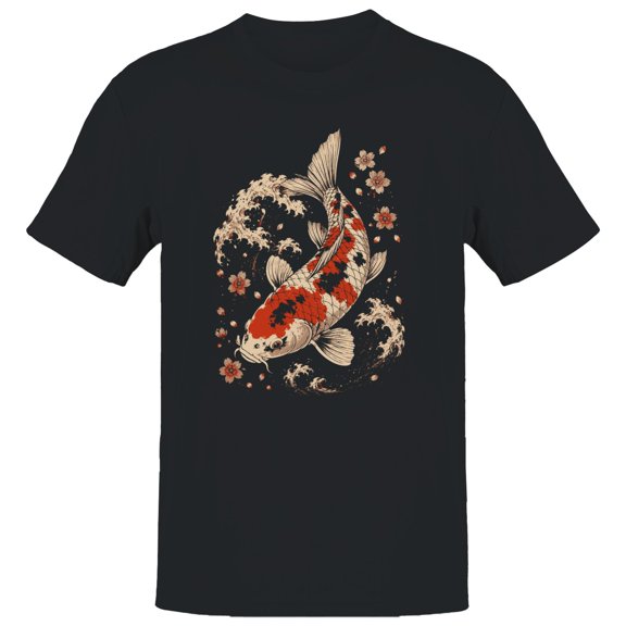 Smartprints Japanese Koi Fish Cherry Blossoms Men's T-Shirt Black, Cotton, S