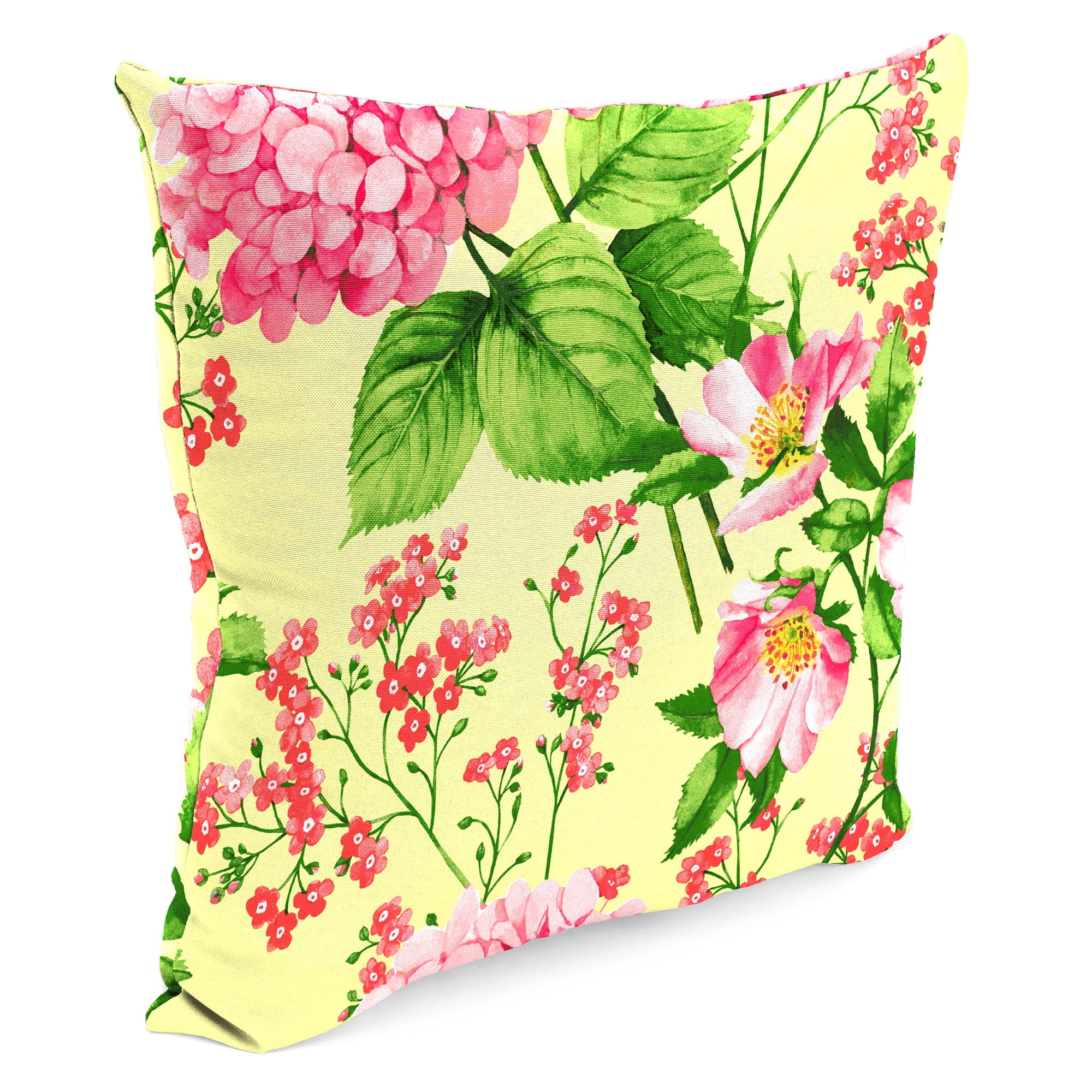 Jordan Manufacturing 17" x 17" Sky Camellia Yellow Floral Square Outdoor Throw Pillow (2 Pack)