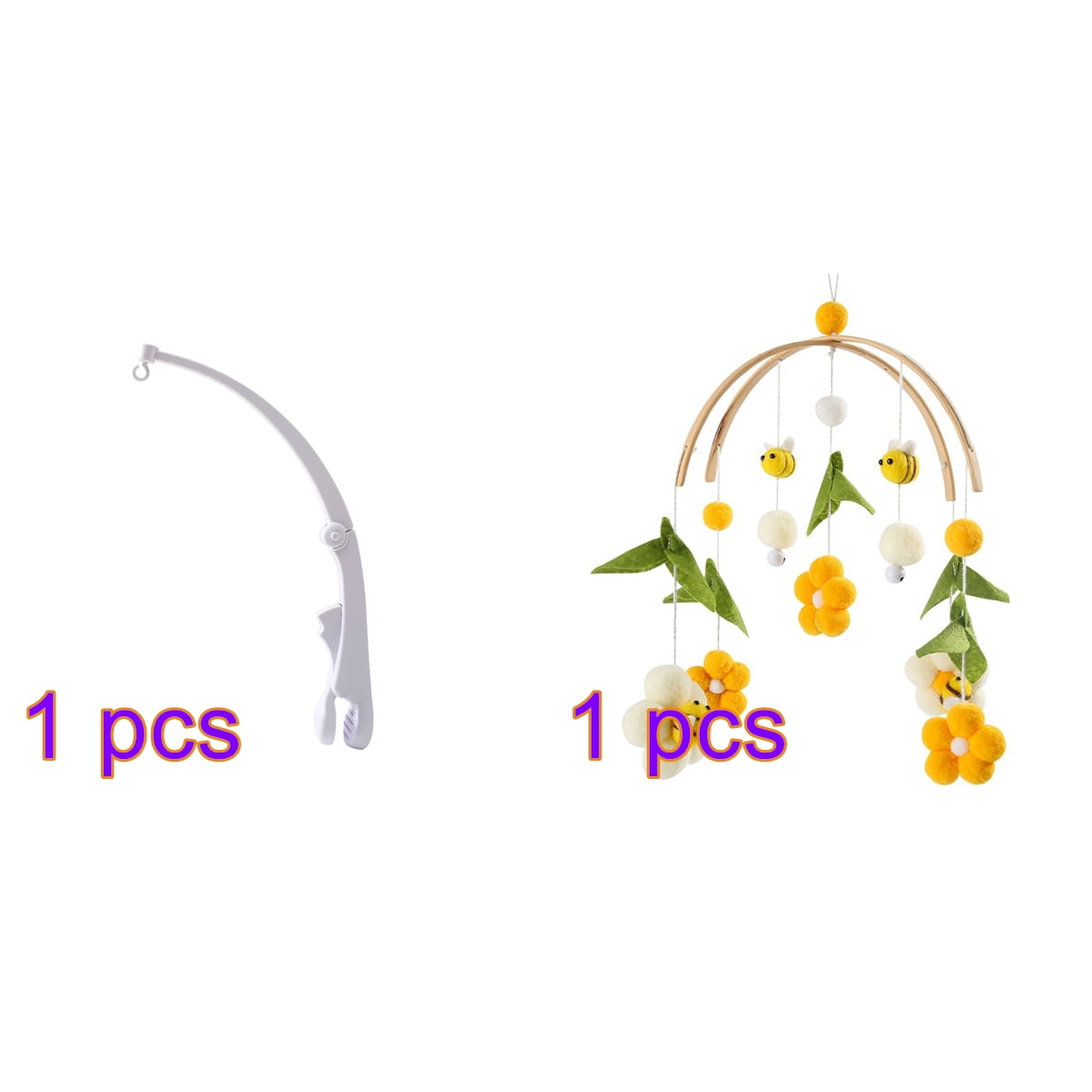Hand-Woven Wooden Baby Crib Mobile with Bee and Flower Pendants, Lightweight Hanging Bed Bell for Newborn Sleep Soothing, Nursery and Home Decoration