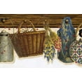 thumbnail image 1 of Prepasted Wallpaper Border - Country Brown, Green, Blue Basket, Dolls, Hat, Chair on Pegboard Scalloped Wall Border Retro Design, 15 ft x 6.5 in (4.57m x 16.51cm), 1 of 4
