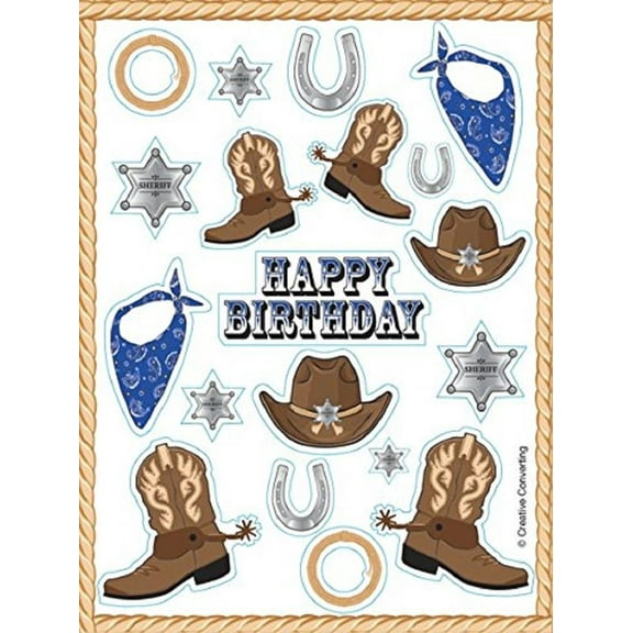 Blue Bandana Cowboy Western Theme Kids Birthday Party Favor Sticker Sheets