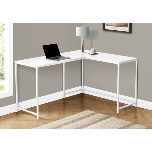 Computer Desk - L-Shaped / Corner / Metal Base - 58"L X 44"W - White / White