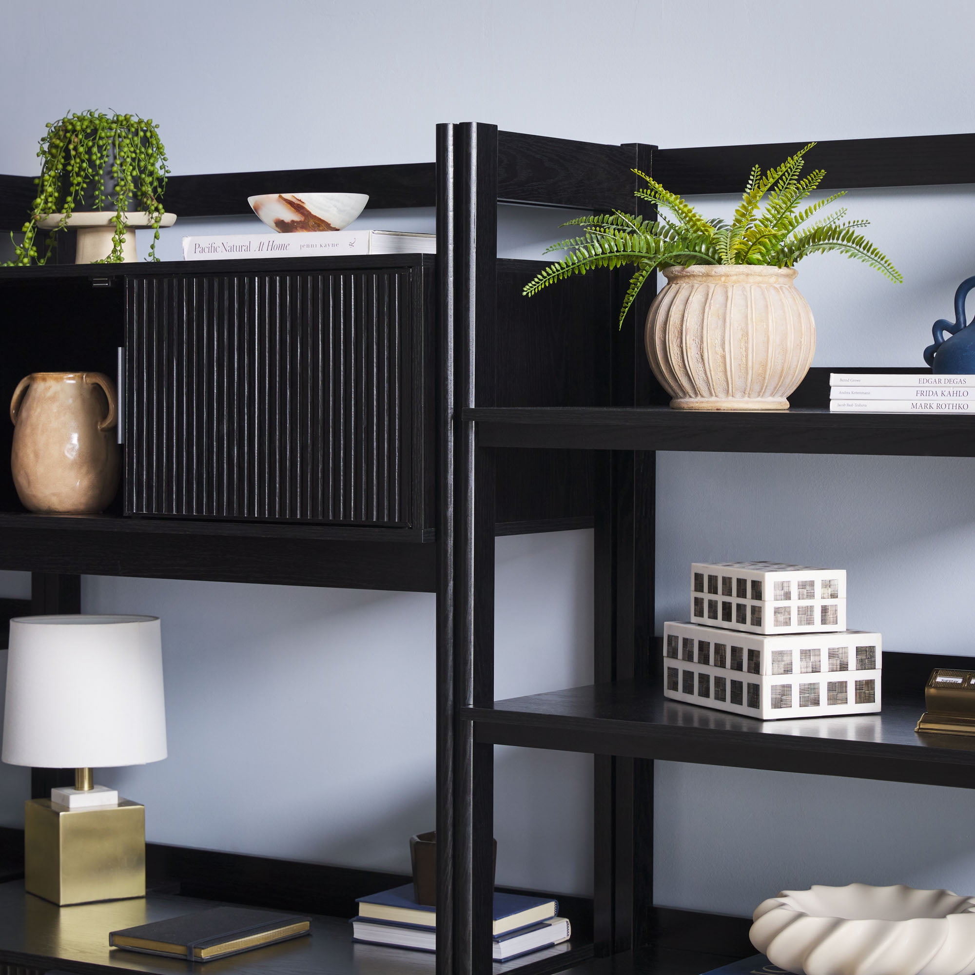 Holmes Hutch Desk with Narrow and Wide Bookcase - Black