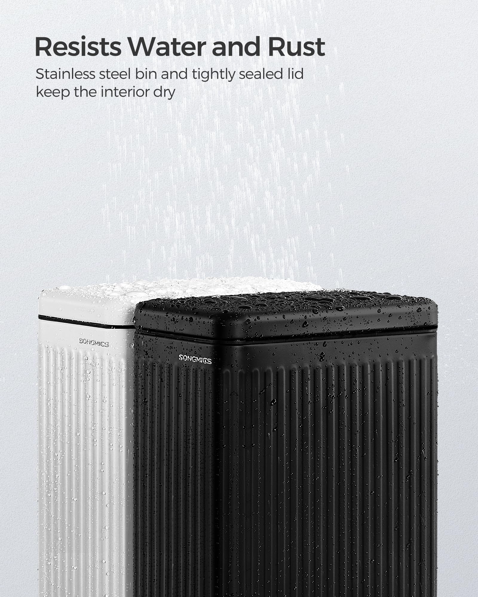 Bathroom Trash Can, 2.6-Gallon (10 L) Trash Bin with Lid, Slim for Small Spaces, Stainless Steel Garbage Can, Soft Close, Black