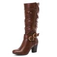 thumbnail image 2 of LOVE STEETLY Women's Knee High Slouchy Chunky Heel Boots, Side Zipper Round Toe Faux Leather Casual Comfort Versatile Boot, 2 of 7
