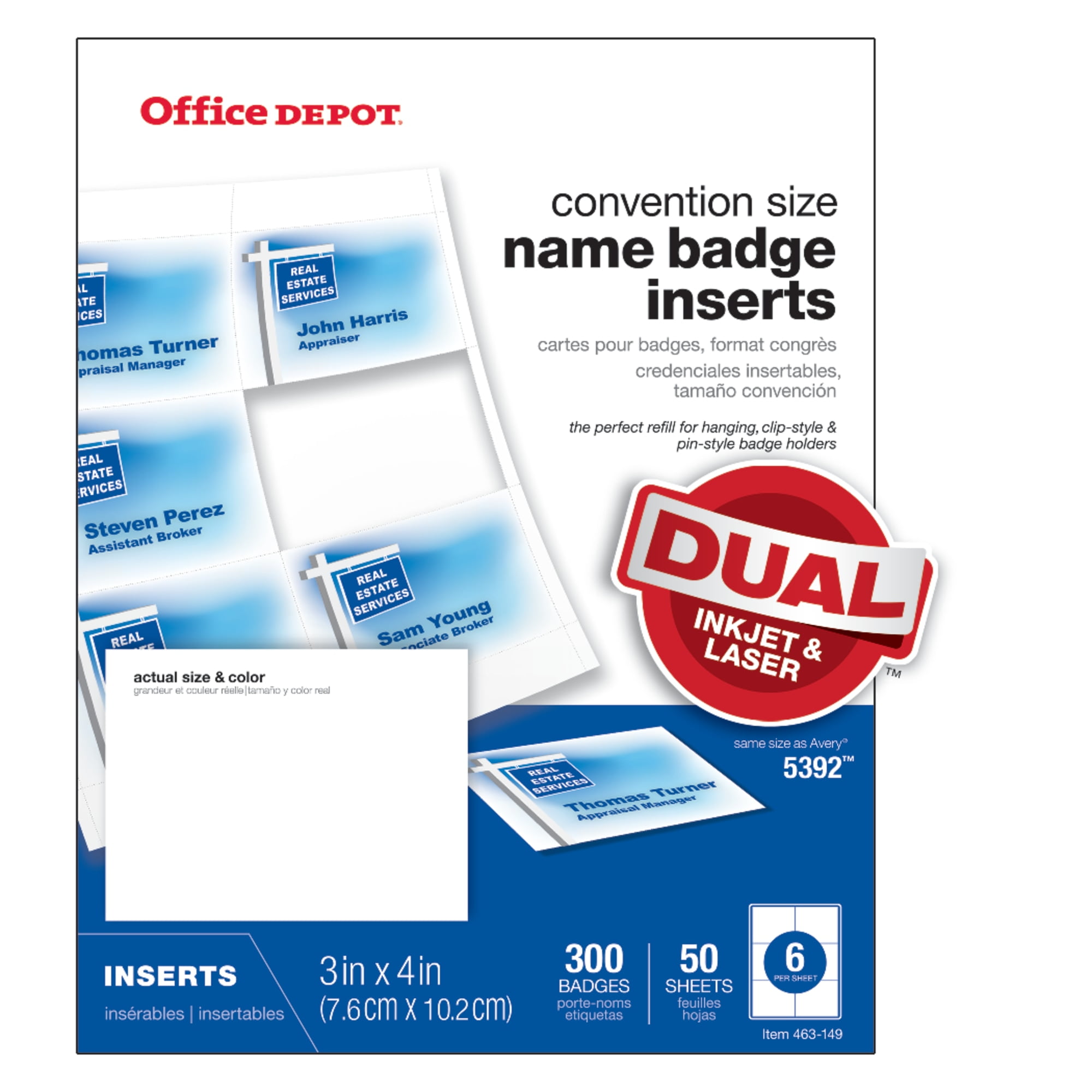 Office Depot Badge Inserts, 3in. x 4in., White, Pack Of 300, OD98845 -  
