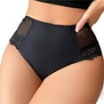thumbnail image 3 of Bigersell Womens Plus Size Lace Panties Comfortable Breathable Mesh Lace High Waisted Seamless Underwear Women's Full-Coverage Lace Briefs Underpants Black XL, 3 of 7
