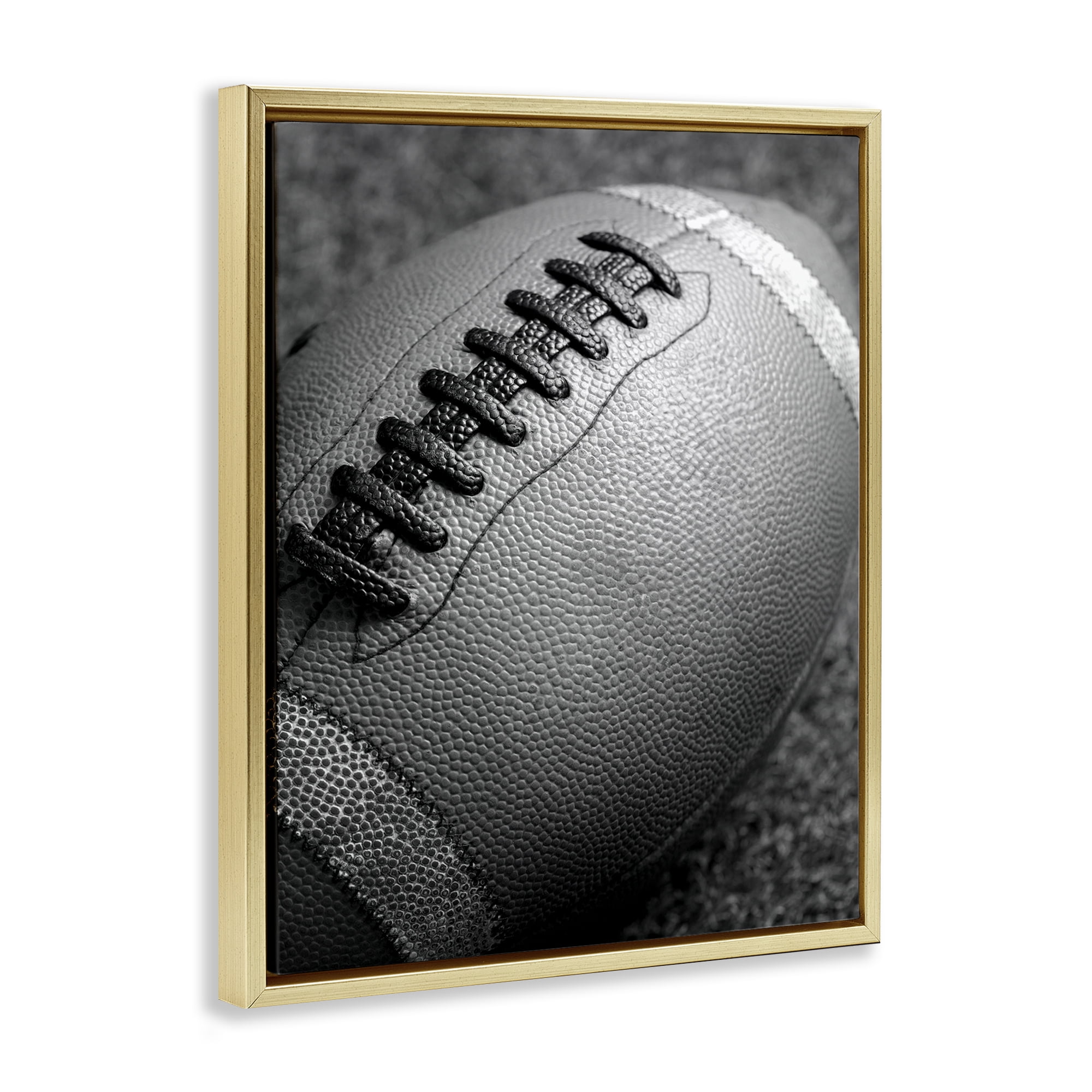 Stupell Industries Close Up Football Sports Photography Gold Floater Framed Canvas Art Print Wall Art, 25 x 31