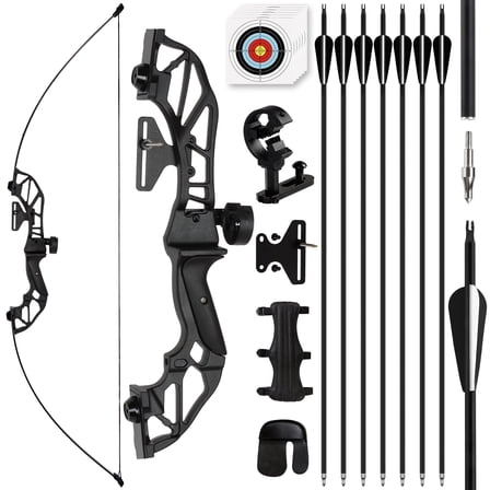 30LBS Recurve Bow Adult Right Hand and Arrow Set with 6 Carbon Arrows for Outdoor Target Practice Archery Longbow