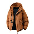 thumbnail image 1 of Men's Solid Color Hooded Zipper Multi-Pocket Cargo Thickened Long Sleeve Parka, 1 of 9