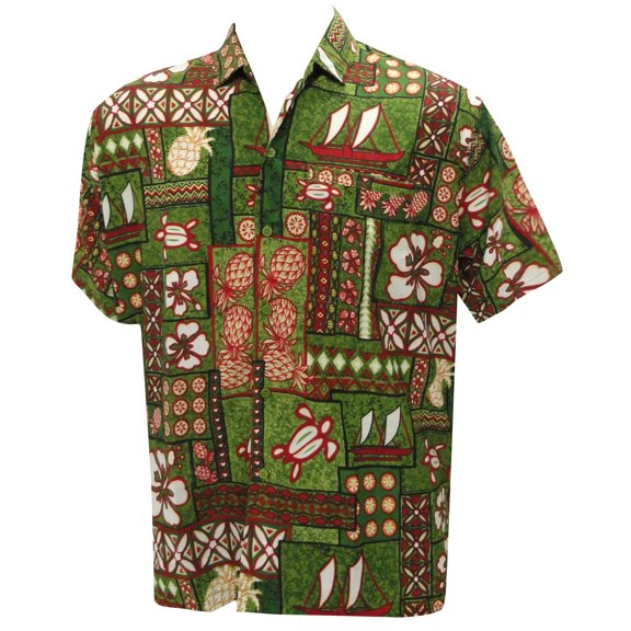 HAPPY BAY Men's Holiday Beach Casual Hawaiian Aloha Shirt 5XL Shamrock Green, Boho Prints Summer Vacation Holiday
