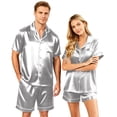 thumbnail image 2 of Lumtrix Matching Pajamas for Couples Men and Women Satin Button Down Loungewear Short Sleeve Sleepwear Soft 2 Pcs Pj Set（Women) White S, 2 of 8