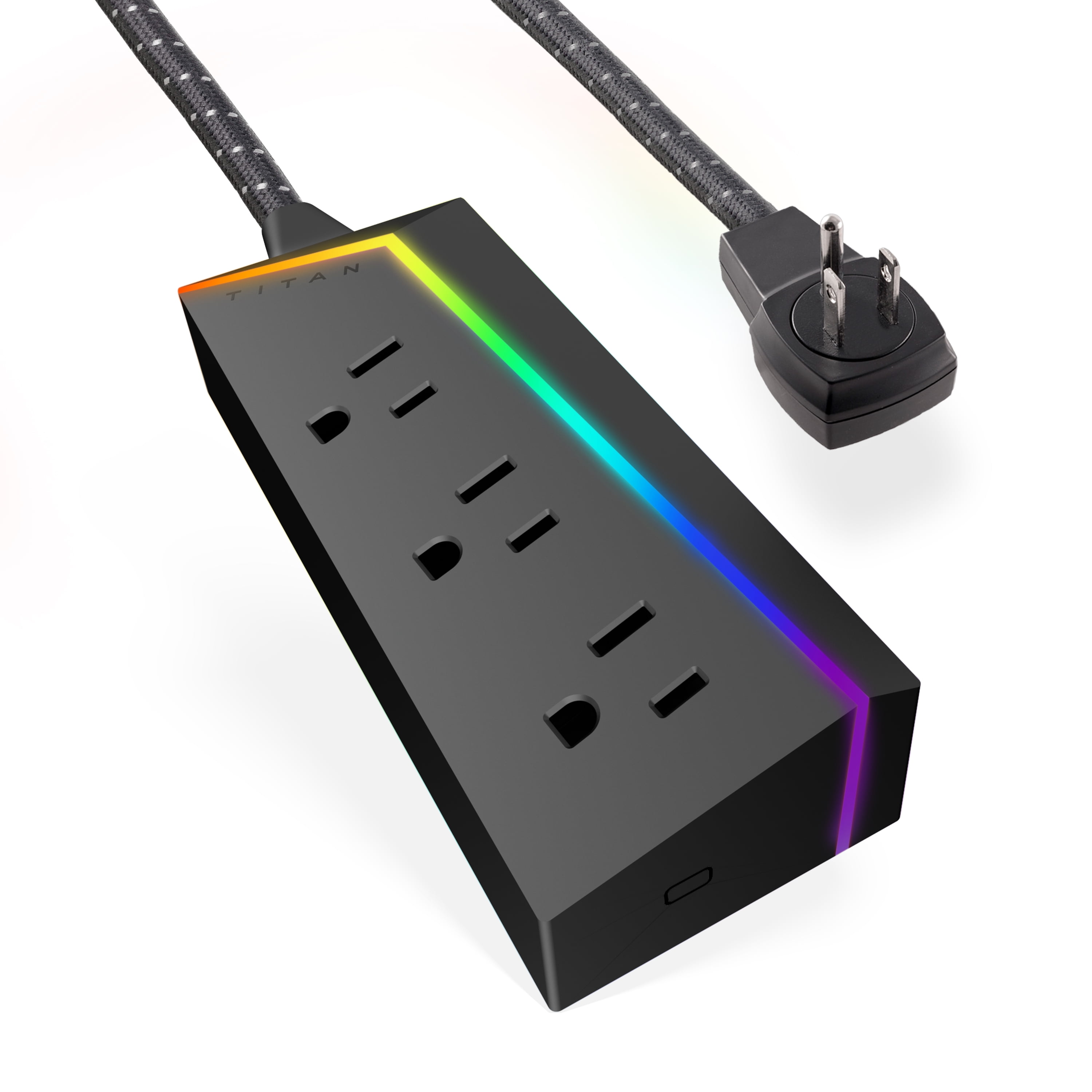 Titan 3-Outlet 4ft. Braided Extension Cord with LED Power Strip, Black