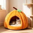 thumbnail image 4 of Pumpkin Shape Pet Cave Bed Soft Enclosed Warm Sleeping House for Cats Small Dogs, Removable Cushion Indoor Pet Shelter with Cozy Padding, 4 of 6