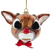 Kurt Adler 3.75-Inch Red-Nosed Reindeer Glass Rudolph Head Ornament, Multicolor