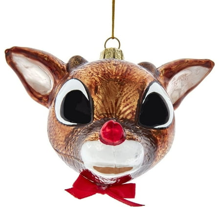 Kurt Adler 3.75-Inch Red-Nosed Reindeer Glass Rudolph Head Ornament, Multicolor
