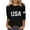 Black, variant on USA 250th Anniversary Shirt Women's Stars and Stripes Casual T Shirt Everyday Wear Modern Wardrobe Lightweight Blend Tee Comfort Fit All Day Use Crew Neck Three Quarter Sleeve Black L