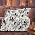 thumbnail image 5 of Black Ravens Within Curling Leafy Branch Arrangements, Soft Flannel Blanket with Ornamental ornate dark Botanical Print, Housewarming Gift and Home Decor for Bedroom and Living Room, 5 of 7