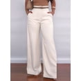 thumbnail image 5 of Women Fall High Elastic Waist Loose Pleated Long Flowy Palazzo Work Pants with Pockets XL, 5 of 8