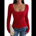 thumbnail image 2 of Camisas de Larga para Mujer, Cuello Cuadrado, Tops Cortos de Punto Acanalado, Conjuntos de Otoño, Ropa de Moda Rojo L, 2 of 10